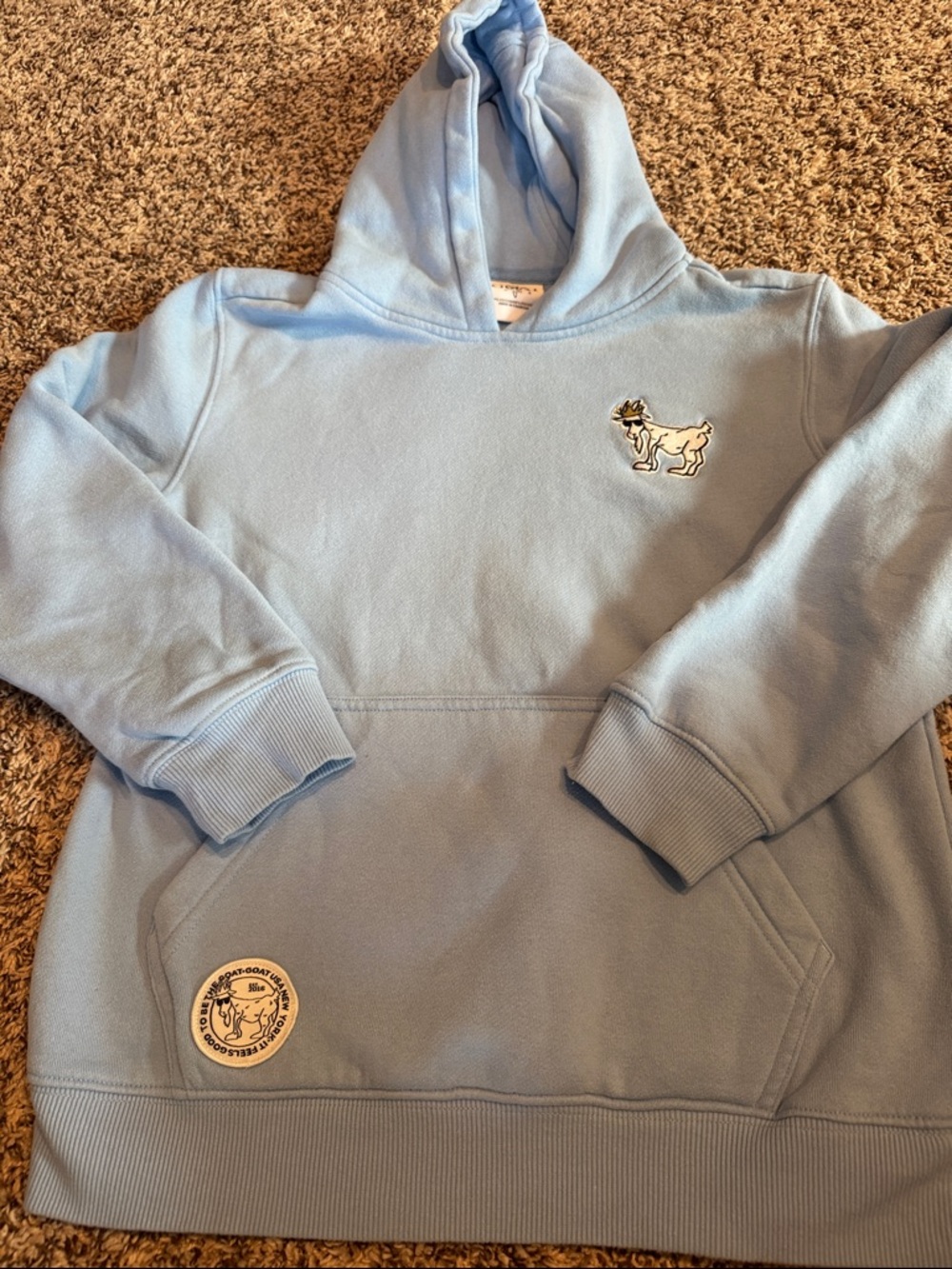 GOAT Light Blue Hoodie with Small Goat Patch